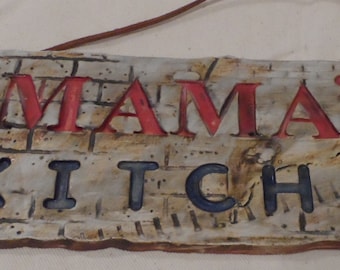 Mama's Kitchen rustic ceramic sign / plaque - distressed wall hanging art for the cozy kitchen