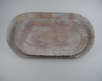 Handmade Ceramic Platter Set, Pink and Purple Glaze, Decorative Serving Dishes