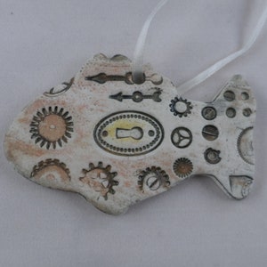 Steampunk fish ornament from Merging Story Pottery