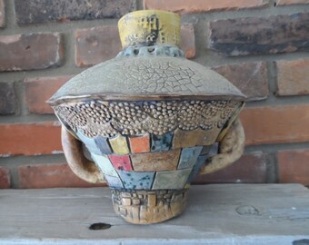Colorful Organic handmade ceramic vase with handles from Merging Story Pottery. Price includes shipping