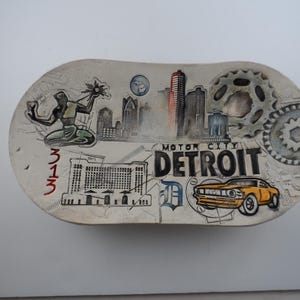 Motor City Detroit Michigan handmade ceramic dish from Merging Story Pottery with the spirit of Detroit. Price includes shipping