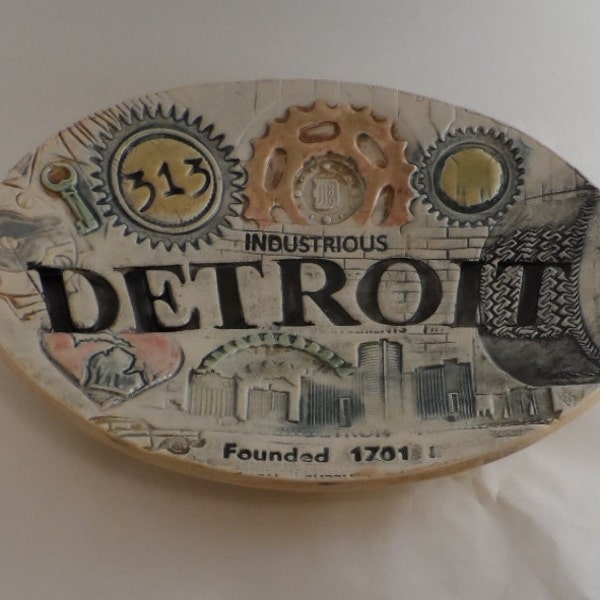 Ceramic Industrious Detroit Dish - 313 founded 1701