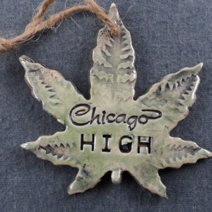 Chicago High cannabis hemp leaf ceramic ornament from Merging Story Pottery. Price includes shipping. Home accents, decor and living