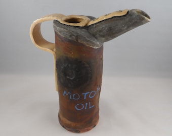 Rustic Motor Oil Ceramic Vase, Urban Art Pottery Decanter