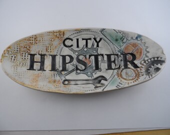 Handmade Ceramic "City Hipster" Dish, Colorful City Living