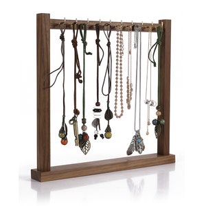 Walnut wood necklace display, necklace holder, wood necklace display,  wooden jewelry organizer stand   DS1377