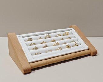 Wood ring display, ring organizer stand, ring stand holder,ring tray,white ring display    DS2222