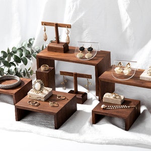 Présentoir à bijoux en bois de noyer, outil de photographie de bijoux, présentoir à bijoux pour stands de marché, présentoir à bijoux échelle DS1488