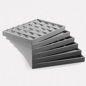 Grey Velvet Jewelry Display Tray: Necklace, Ring Organizer