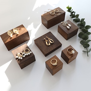 Walnut wood jewelry display,  wooden jewelry organizer stand, ring stand holder, bracelet display, earring display   DS1465