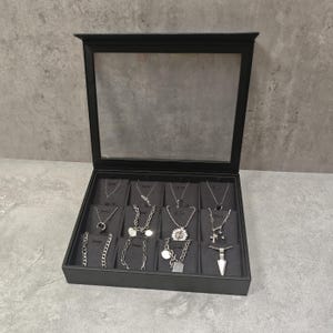 Joyero con tapa, bandejas para exhibir colgantes, bandeja negra para exhibir joyas, caja de exhibición de joyas DS2434