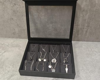 Schmuckschatulle mit Deckel , Anhänger-Schirmchen, schwarze Schmuck-Schmuck-Schauglas-Schmuckhalter DS2434
