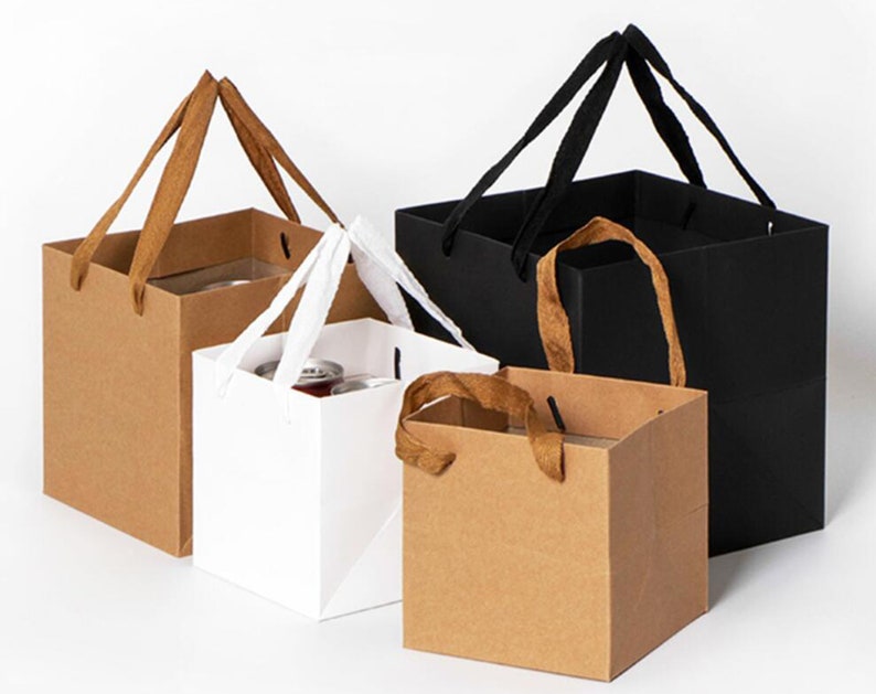 10 x Square Kraft Paper Bags with Handle / Kraft Shopping Bags Etsy