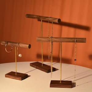 ウォールナット Tバーネックレスホルダー、ロングネックレススタンド、ペンダントスタンド、ブレスレットディスプレイ DS1880