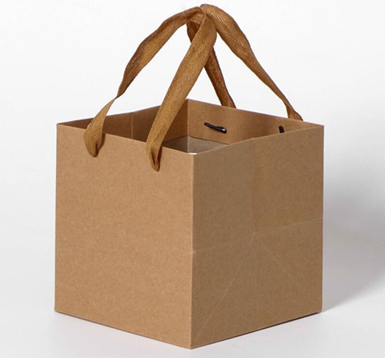 10 x Square Kraft Paper Bags with Handle / Kraft Shopping Bags Etsy