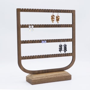 Walnut wood earring display, earring holder, wood earring display,  wooden jewelry organizer stand   DS1123