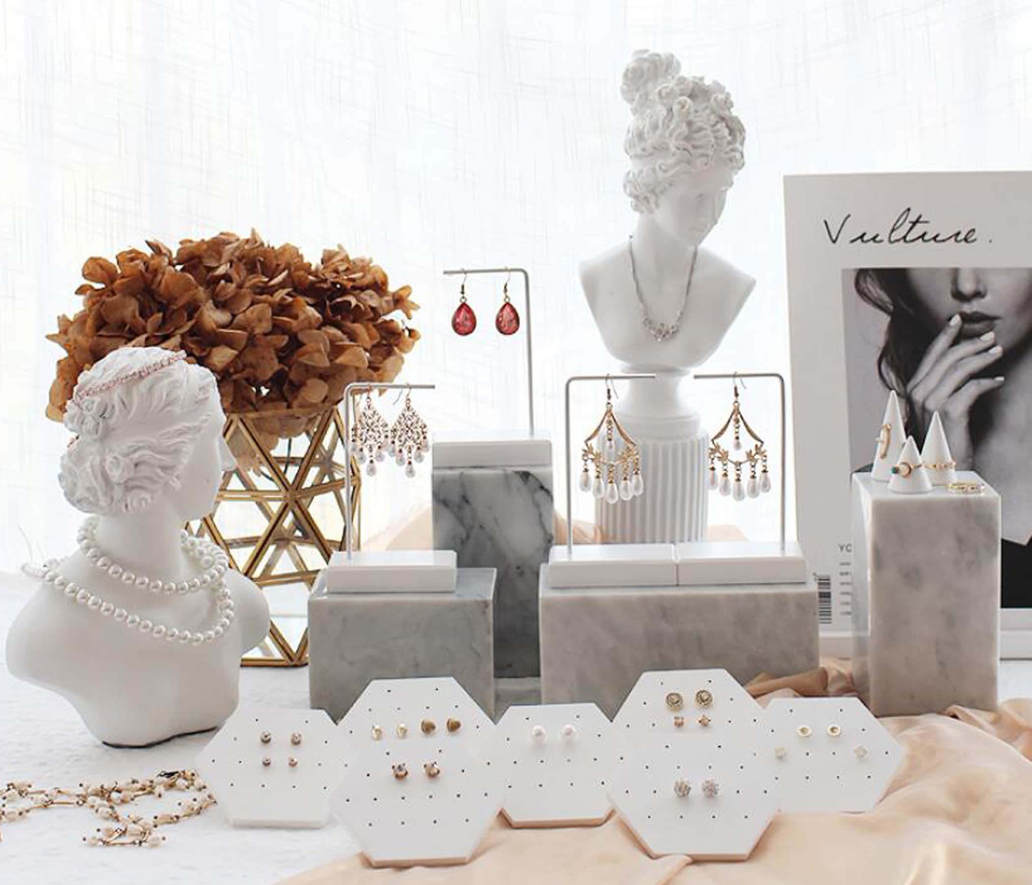 White Marble Jewelry Display White Jewelry Organizer Stand Etsy