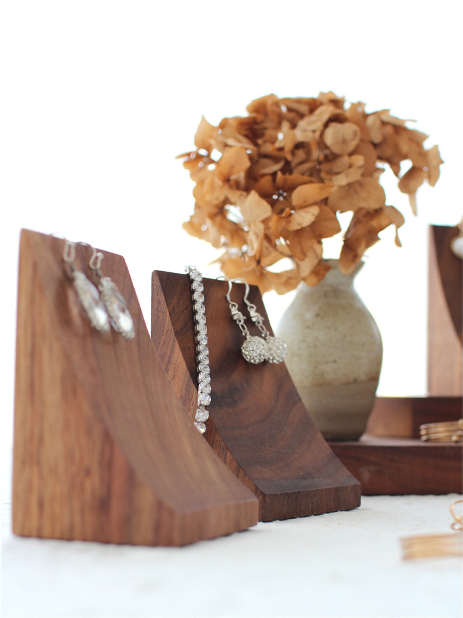 Walnut Wood Earring Display Wooden Jewelry Organizer Etsy