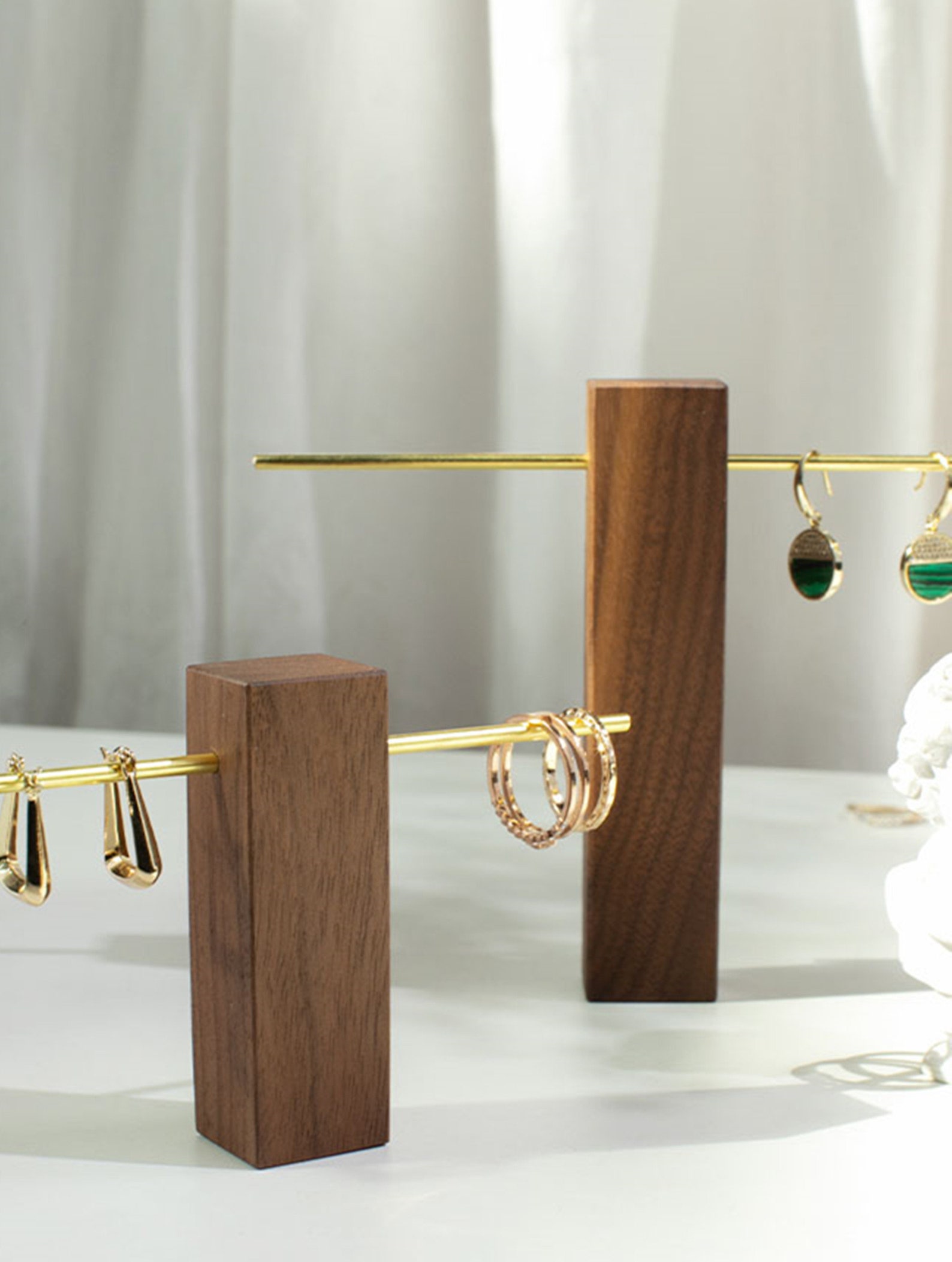 Walnut Wood Jewelry Display Set Wooden Jewelry Organizer Etsy