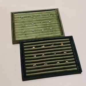 Velvet green ring display, ring organizer stand, ring holder, ring tray, earring display  DS1831