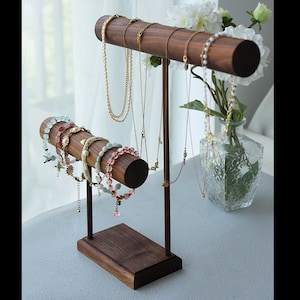 Walnut wood necklace display, necklace holder, wood necklace display,  T-bar bracelet display   DS1641