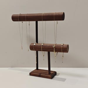 Walnut wood necklace display, necklace holder, wood necklace display,  T-bar bracelet display   DS2291