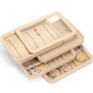 Pendant Trays With Lid, Necklace Display Trays, Ivory Jewelry Display, Velvet Jewelry Display   DS2478