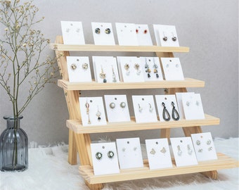 Wood earring card display,  business card holder, ,ladder jewelry display stand, modern tiered display for market booths  DS1147