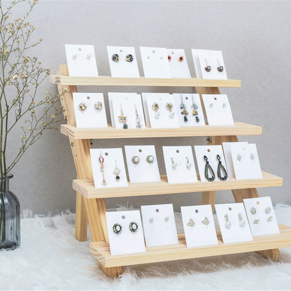 Wood earring card display,  business card holder, ,ladder jewelry display stand, modern tiered display for market booths  DS1147