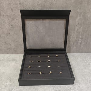 Joyero con tapa, bandejas para anillos, bandeja negra para joyas, caja de exhibición de joyas DS2436