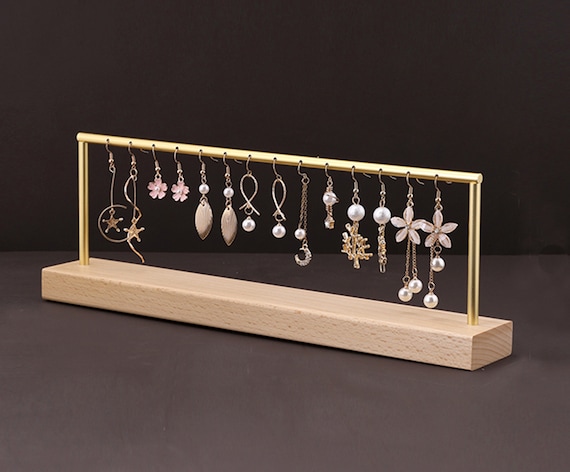 Jewelry Organizer Stand Necklace Holder, 4-Tier Earring Holder with Wooden  Tray, | eBay