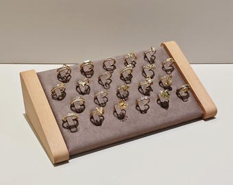 Beech Wood Suede Ring Display Stand: Jewelry Organizer