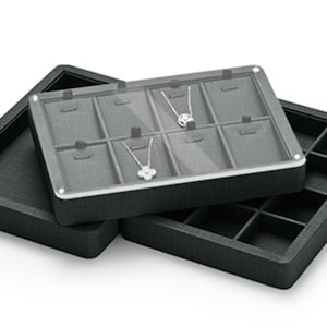 Caja de joyería con tapa, bandejas de exhibición para colgantes, bandeja de exhibición de joyería gris DS2284