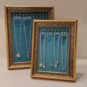 Long Necklace Display, Framed Necklace Holder, Necklace Organizer, Green Jewelry Display   DS2141