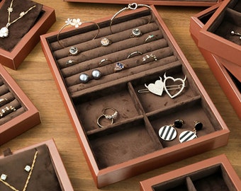 Brown Jewelry Display Trays With Lid, Necklace Display Trays, Ring Display Tray   DS2127