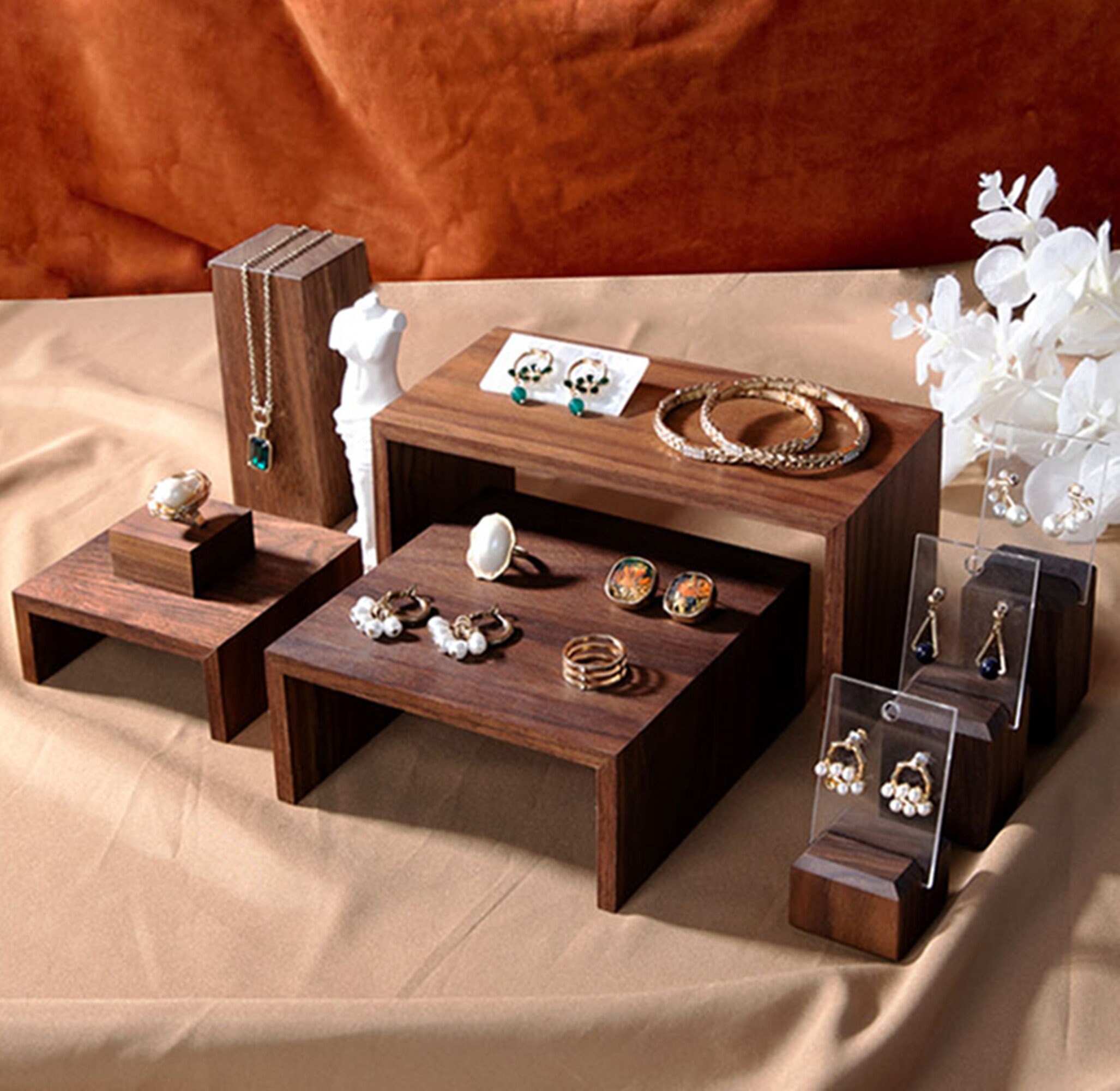 Walnut Wood Jewelry Display, Jewelry Photography Tool, Jewelry