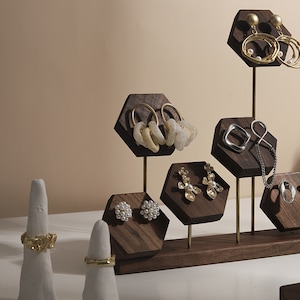 Walnut earrings display, Ear studs organizer stand, earring holder   DS1882