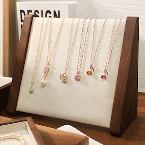 Présentoir à colliers en noyer noir, présentoir à colliers en lin, support organisateur de bijoux en bois DS2165
