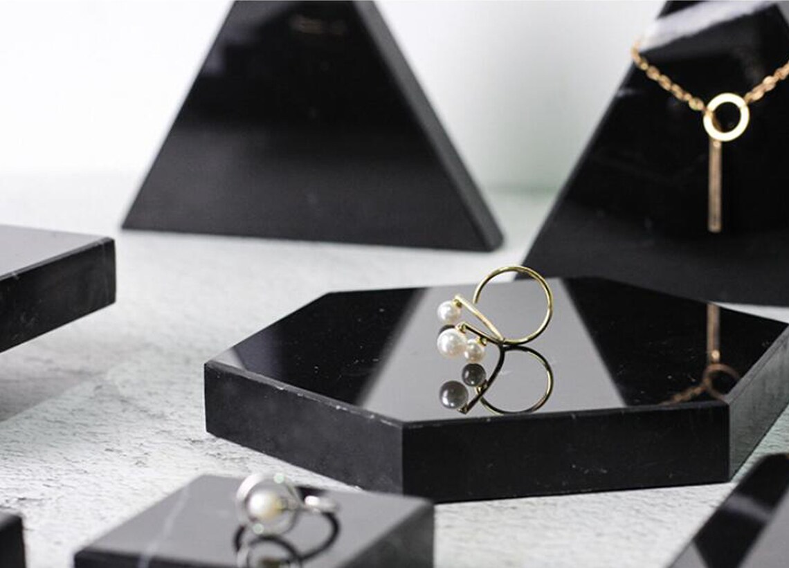 Black Marble Jewelry Display Black Jewelry Organizer Stand Etsy