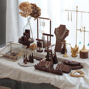 Walnut wood jewelry display, wood ring stand holder, wood bracelet display, wood earring display, wooden jewelry organizer stand  DS1045