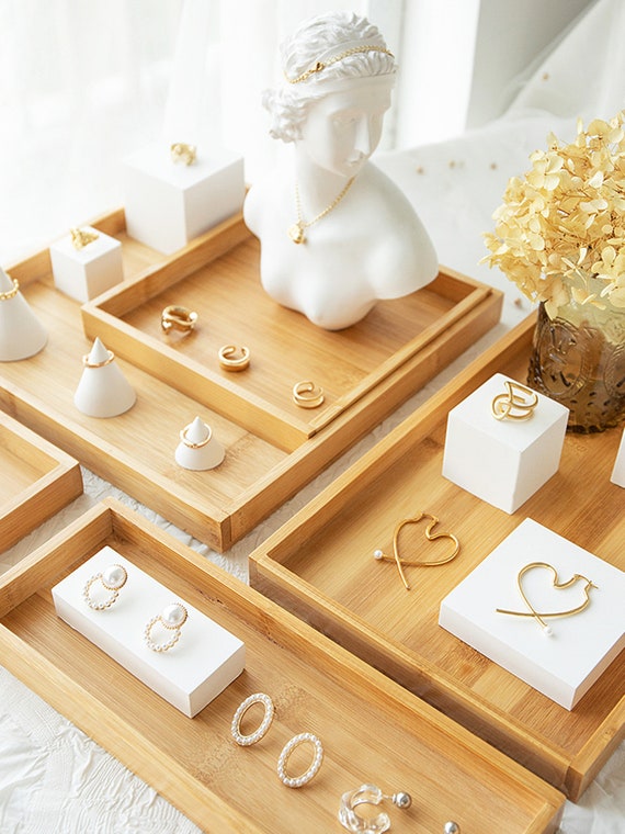 Bamboo Jewelry Organizer Trays Bracelet Display Drawer Organizer