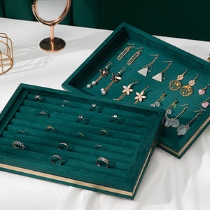 Grüner Ring Display Tray, Samt Ring Display, grüne Halskette Display Tray, grüne Schmuck Display Tray DS1445