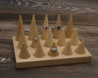 Wood ring holder cone, ring display,  wooden jewelry organizer stand, ring stand holder  DS1119