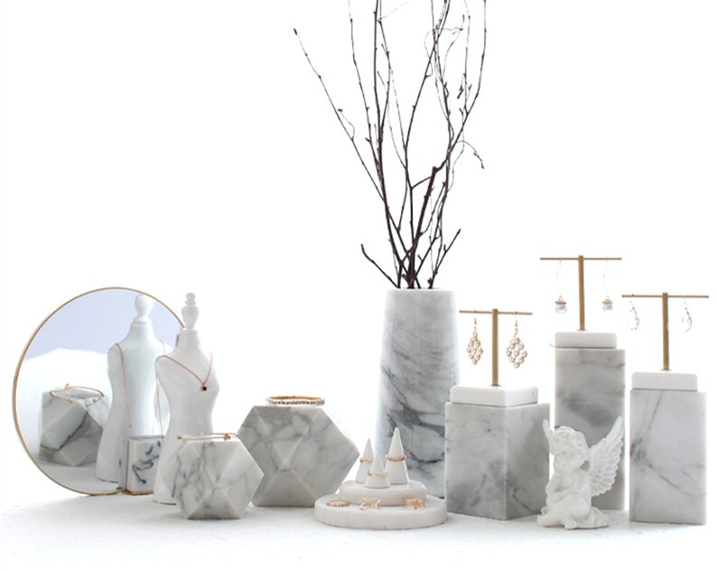 White Marble Jewelry Display White Jewelry Organizer Stand Etsy