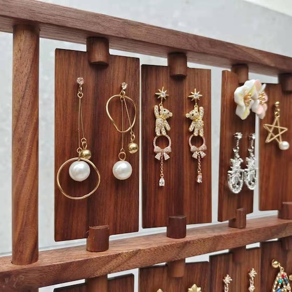 Jewelry Display Earring Organizer, Hanging, Peruvian Walnut, Wood