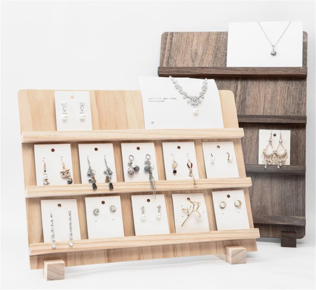 Natural Wood Earring Display Stands 6 Slots Wood Earring Card Holder  Jewelry Earring Display Holder Jewelry Stand Jewelry Retail Display for  Selling 10.9×6.57 