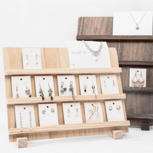 Walnoot houten oorbel display, oorbel kaarthouder, houten oorbel display, moderne gelaagde display voor marktstands DS1124
