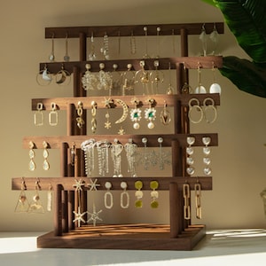 Walnut earring display, T-bar earring display, earring stand, walnut jewellery displays   DS1788
