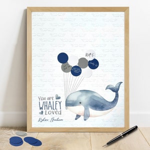 Whaley Loved Baby Shower Decor, Nautical Baby Shower Decorations, Whale Shower Guestbook Alternative, Whale Baby Shower Guest Sign image 1