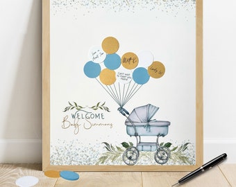 Blue and Gold Baby Shower Decor ,Blue and Gold Carriage for Baby Shower, Baby Boy Shower Guestbook Alternative, Boy Baby Shower Guest Sign